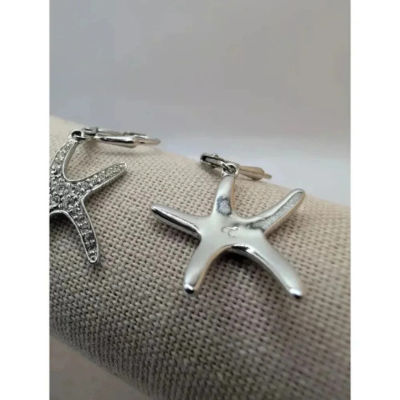 Touchstone Crystal Starfish Rhinestone Leverback Dangle Earrings - Picture 3 of 5